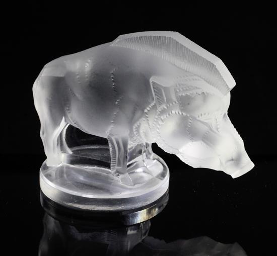 Sanglier/Wild Boar. A glass mascot by René Lalique, introduced on 3/10/1929, No.11802 Height 6.7cm.